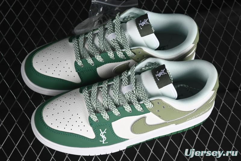 Nike SB Dunk Low Saint Laurent Series - White Green Swoosh Anniversary High-End Custom Low-Top Casual Sneakers - GF2409-170