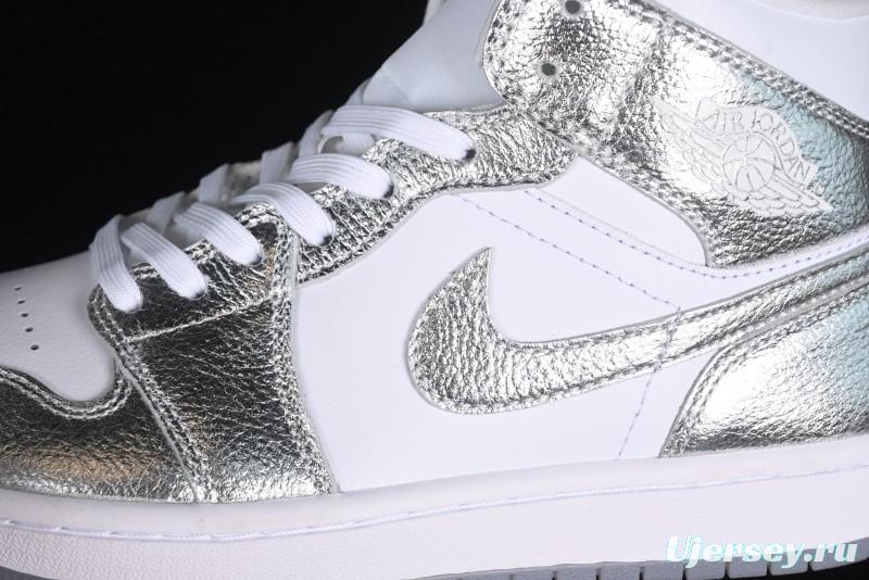 Nike Air Jordan 1 Mid Basketball Shoes Silver White - FN5031-100