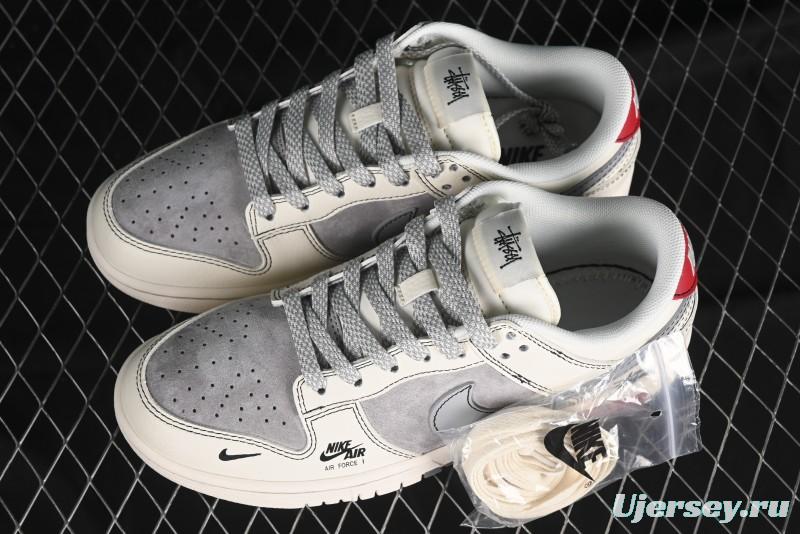 Nike SB Dunk Low Stussy Collaboration - Light Grey White Anniversary High-End Custom Low-Top Casual Skate Shoes - SJ2068-302