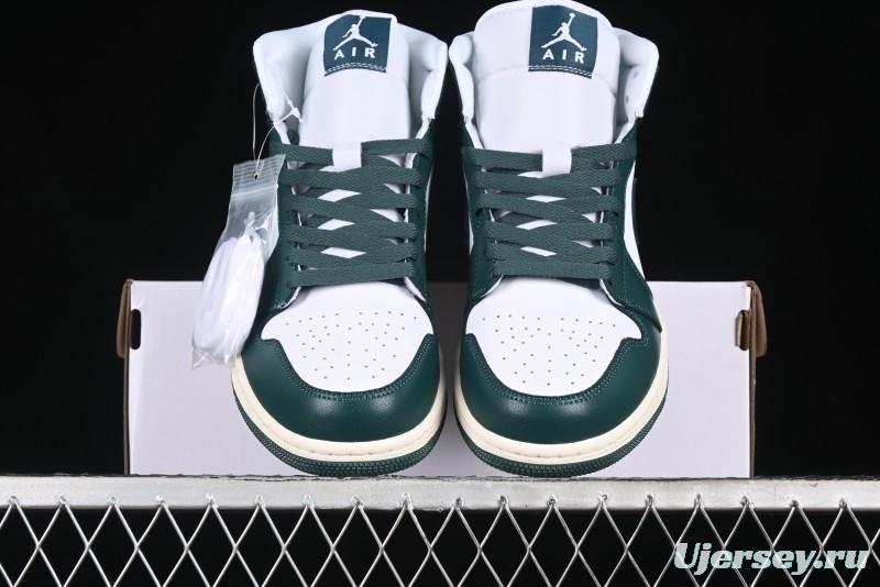 Nike Air Jordan 1 Mid Basketball Shoes in White/Oxidized Green - BQ6472-133