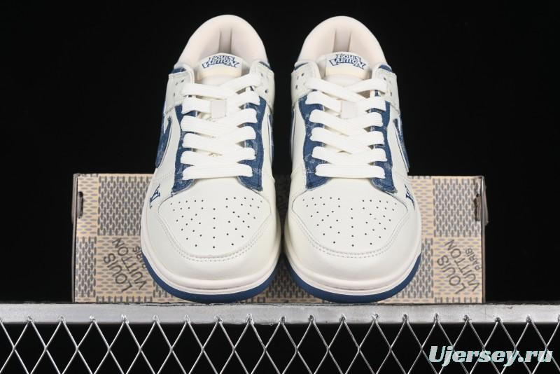Nike SB Dunk Low LV Collaboration - Light Blue Denim Hook Anniversary High-End Custom Low-Top Casual Skate Shoes - JH8310-955