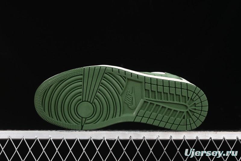 Nike Travis Scott x Fragment Design x Air Jordan 1 Low OG SP AJ1 LV Collaboration - Grey Green Pigskin Low Top Casual Sneakers - XZ1268-005