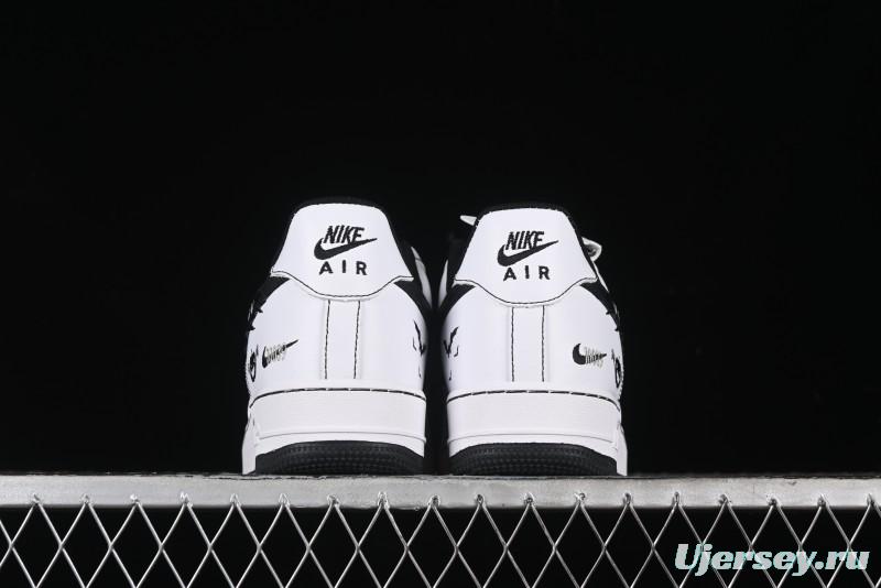 Nike Air Force 1 '07 Low Casual Sneakers with Black and White Hand-Drawn Anime Design - CT2585-100