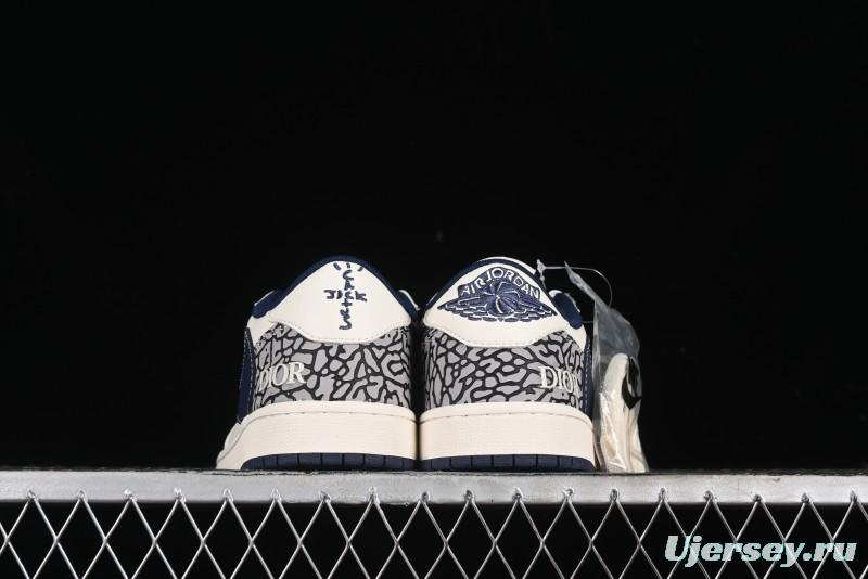 Nike Travis Scott x Fragment Design x Air Jordan 1 Low OG SP AJ1 Retro Sneakers with Stone Pattern - CF3688-029