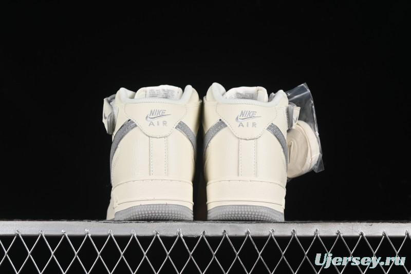 Nike Air Force 1 '07 Mid Casual Sneakers in Light Grey with 3M Reflective Details and Crystal Outsole - XL0236-232