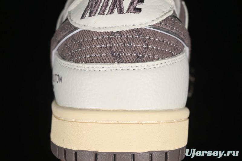 Nike SB Dunk Low LV Collaboration - Beige Denim Swoosh Anniversary High-End Custom Low-Top Casual Skate Shoes - JH8310-957