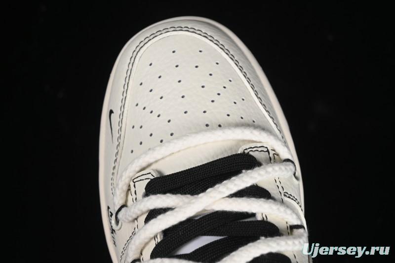 Nike SB Dunk Low Supreme Collaboration - Beige Black Mini Swoosh Anniversary Customized Low-Top Casual Skate Shoes - XX2025-566