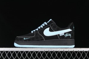 Nike Air Force 1 '07 Low Stussy Collaboration - Black Tiffany Low-Top Casual Sneakers - KK1988-008