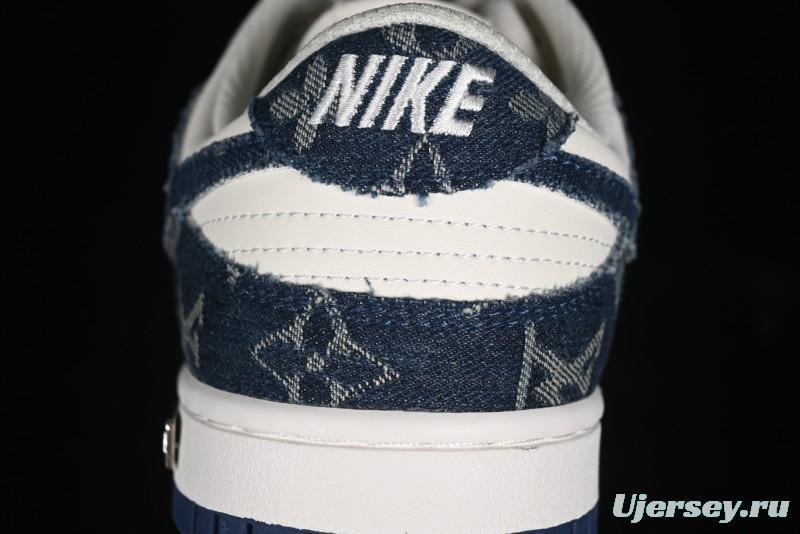 Nike SB Dunk Low LV Collaboration - Dark Blue Denim White Blue Swoosh Anniversary High-End Custom Low-Top Casual Sneakers - DJ2024-008