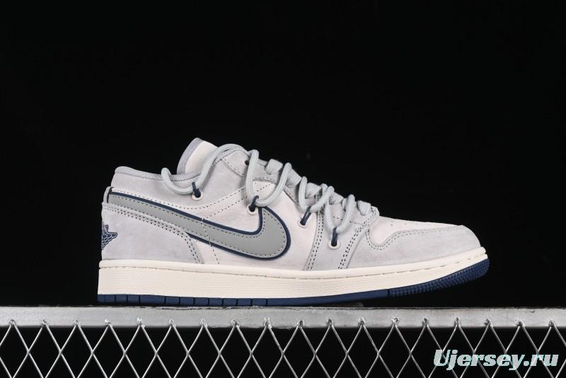 Nike Air Jordan 1 Low AJ1 Bape Collaboration - Grey Blue Retro Basketball Shoes with Custom Laces - SJ9950-019