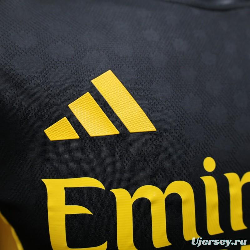 Player Version 25/26 Real Madrid Black with Gold Accents and Emirates Sponsor Jersey