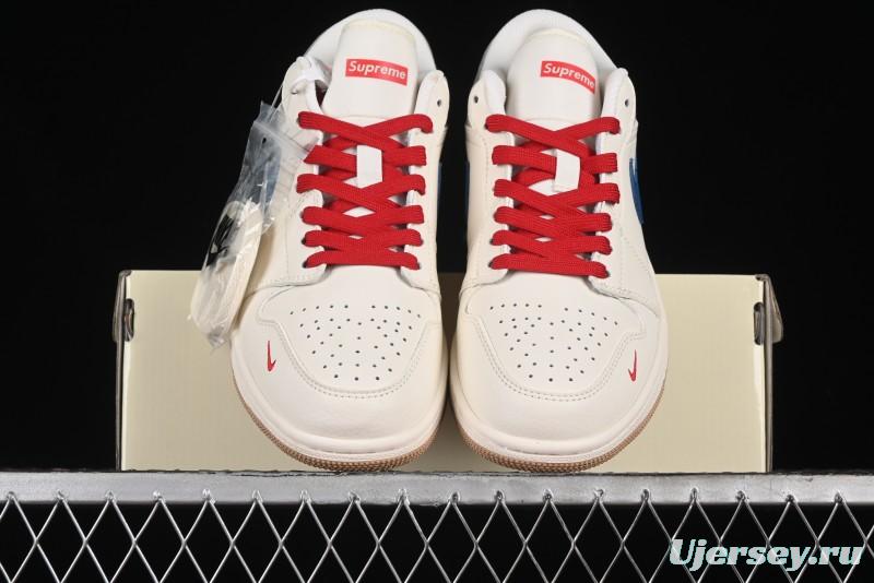 Nike Air Jordan 1 Low Supreme Collaboration - Retro Basketball Shoes in Blue and Gum Sole - SJ9950-022