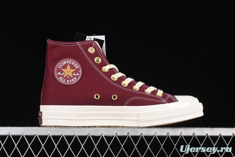 Converse Chuck 1970s High Top Casual Sneakers with Gold Star Accents and Wine Red Colorway - A12463C
