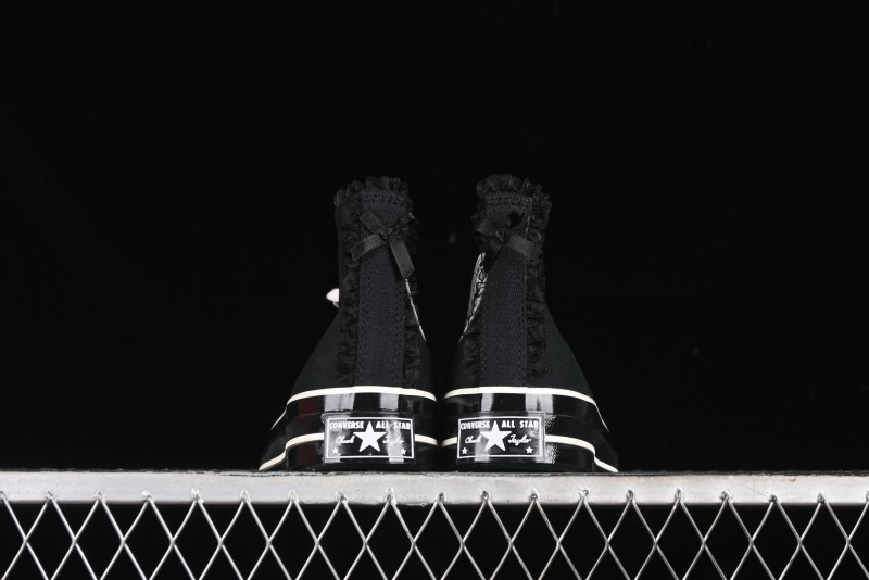 Converse Chuck 1970s High Top Canvas Shoes in Black Lace Punk Style - A10026C