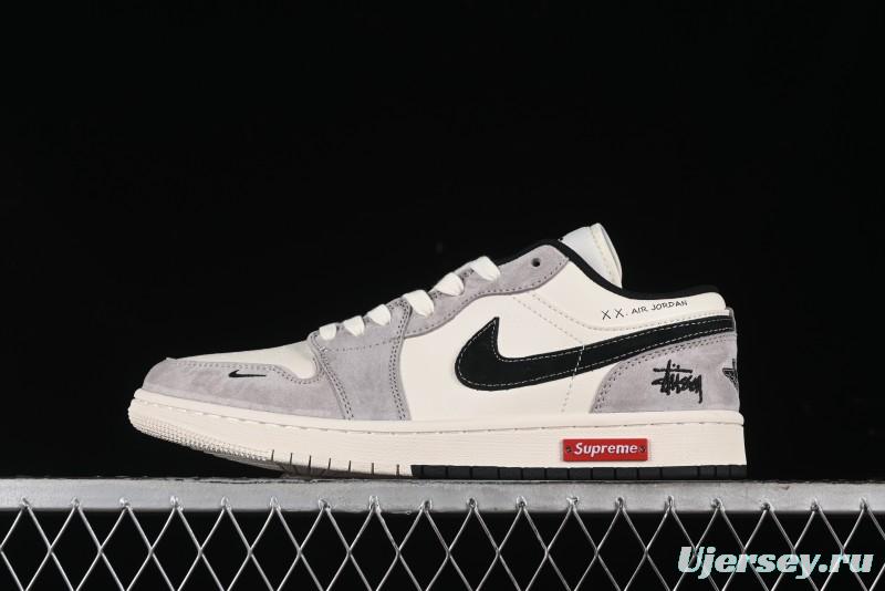 Nike Air Jordan 1 Low Stussy Collaboration - Grey Black Red Label Retro Basketball Shoes - SJ9950-034