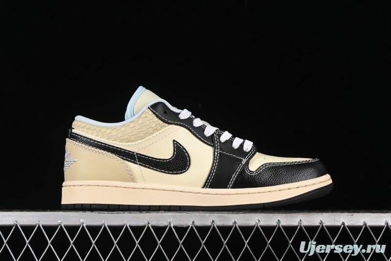 Nike Air Jordan 1 Low "Coconut Milk Black" Casual Basketball Shoes with Contrast Swoosh - HQ3437-101