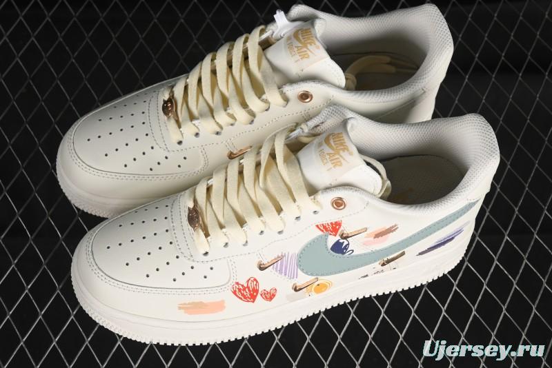 Nike Air Force 1 '07 Low Casual Sneakers with Mint Mambo Anime Theme and Gold Spray - ZH0316-040