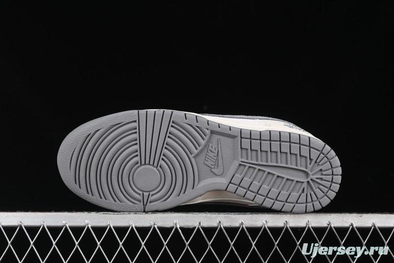 Nike SB Dunk Low Stussy Collaboration - Grey Pigskin Red Tail Anniversary High-End Custom Low-Top Casual Skate Shoes - XY2025-015