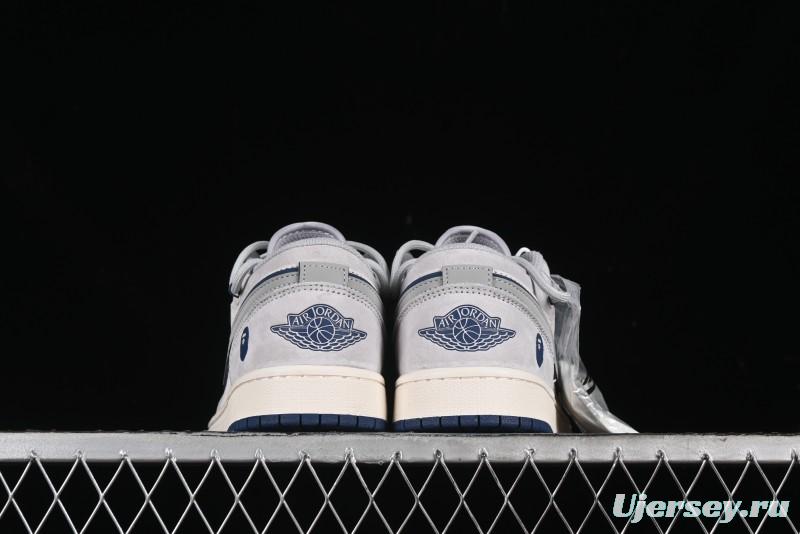 Nike Air Jordan 1 Low AJ1 Bape Collaboration - Grey Blue Retro Basketball Shoes with Custom Laces - SJ9950-019