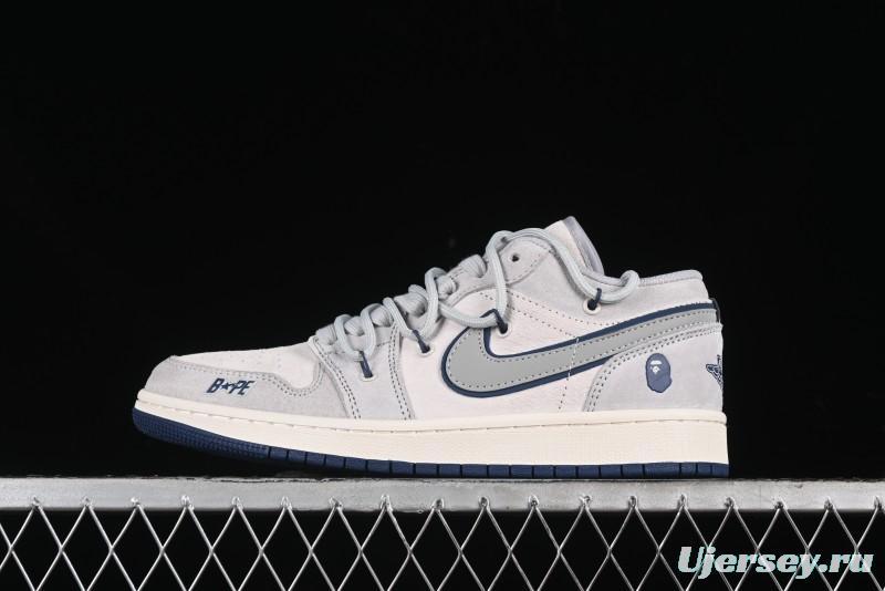 Nike Air Jordan 1 Low AJ1 Bape Collaboration - Grey Blue Retro Basketball Shoes with Custom Laces - SJ9950-019