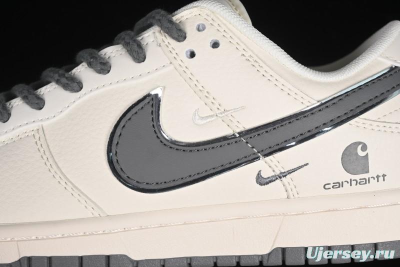 Nike SB Dunk Low Carhartt Collaboration - Off White Grey Swoosh Anniversary Custom Low-Top Casual Skate Shoes - SJ1089-006