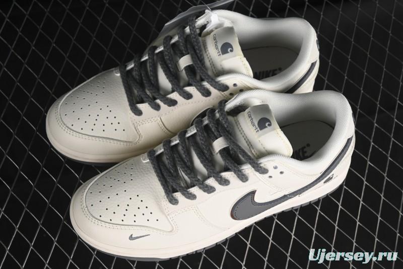 Nike SB Dunk Low Carhartt Collaboration - Off White Grey Swoosh Anniversary Custom Low-Top Casual Skate Shoes - SJ1089-006