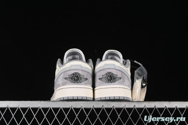 Nike Air Jordan 1 Low Stussy Collaboration - Light Bone Grey Dual-Tone Premium Custom Retro Basketball Shoes - SJ9950-045