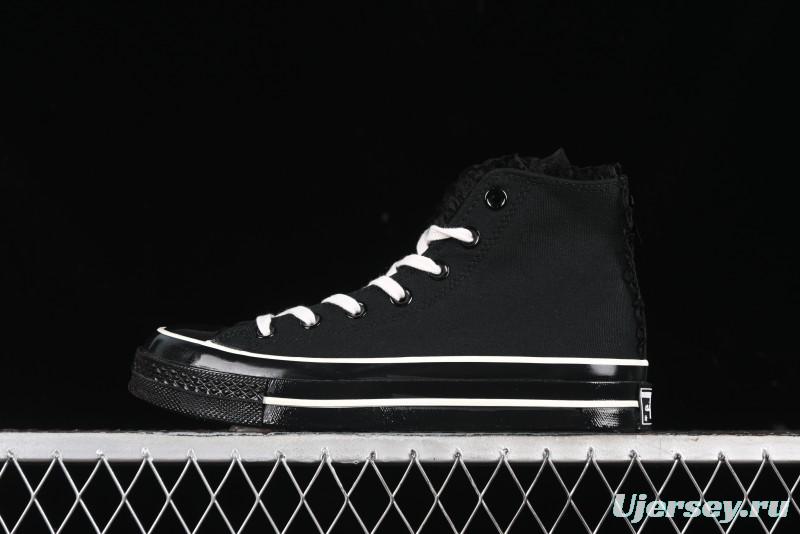 Converse Chuck 1970s High Top Canvas Shoes in Black Lace Punk Style - A10026C