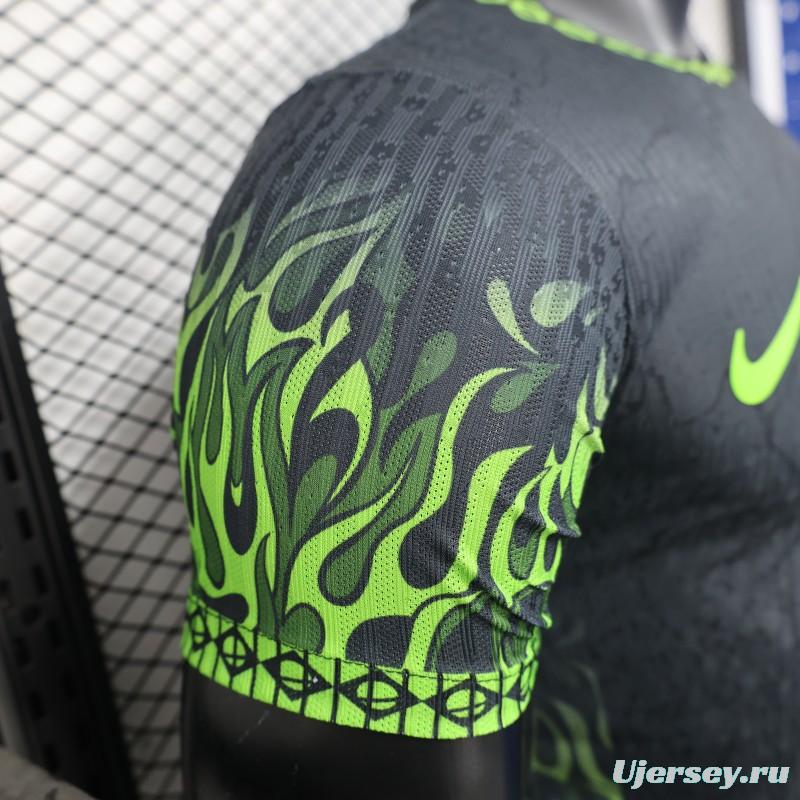 Player Version 2025 Brazil Dark Grey with Neon Green Flame Jersey