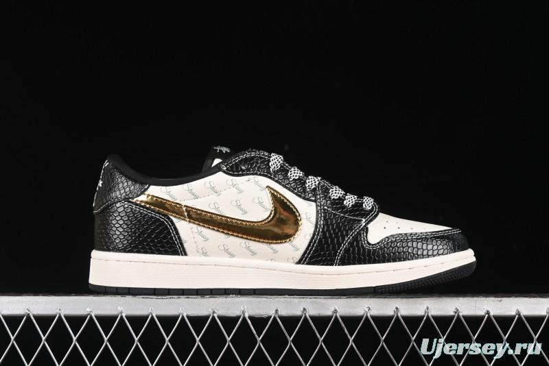 Nike Travis Scott x Fragment Design x Air Jordan 1 Low OG SP AJ1 Retro Sneakers with Dragon Scale Swoosh - XY2688-112