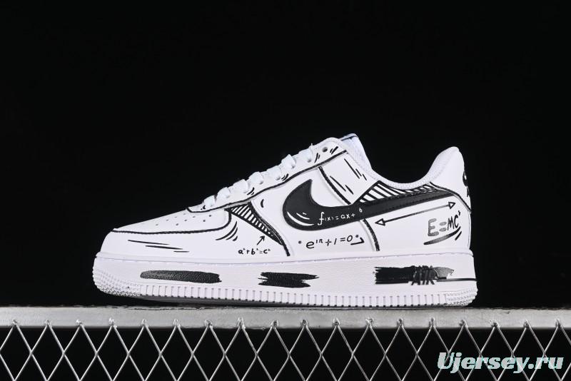 Nike Air Force 1 '07 Low Custom Casual Sneakers with Black and White Manga-Style Hand-Drawn Function Formulas - CT7724-111