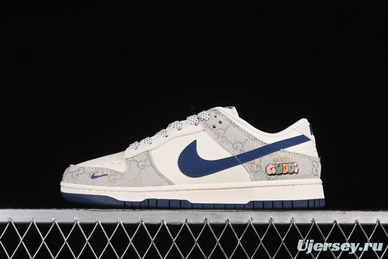 Nike SB Dunk Low Gucci Collaboration - Smoke Blue Anniversary High-End Custom Low-Top Casual Skate Shoes - XX2025-801
