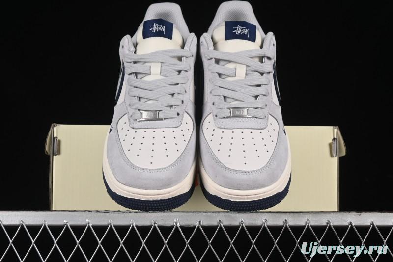 Nike Air Force 1 '07 Low Stussy Collaboration - Grey Pigskin Blue Sole Low-Top Casual Sneakers - XZ3318-028