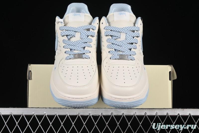 Nike Air Force 1 '07 Low Stussy Collaboration - Off White Elegant Blue Low-Top Casual Sneakers - XZ3328-002