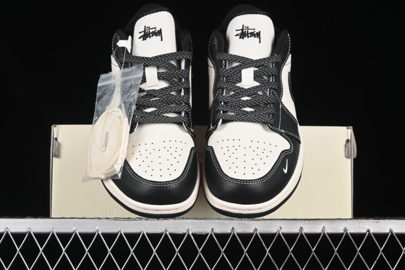 Nike Air Jordan 1 Low Stussy Collaboration - Black Sail Stitched Retro Basketball Shoes - CF3688-023