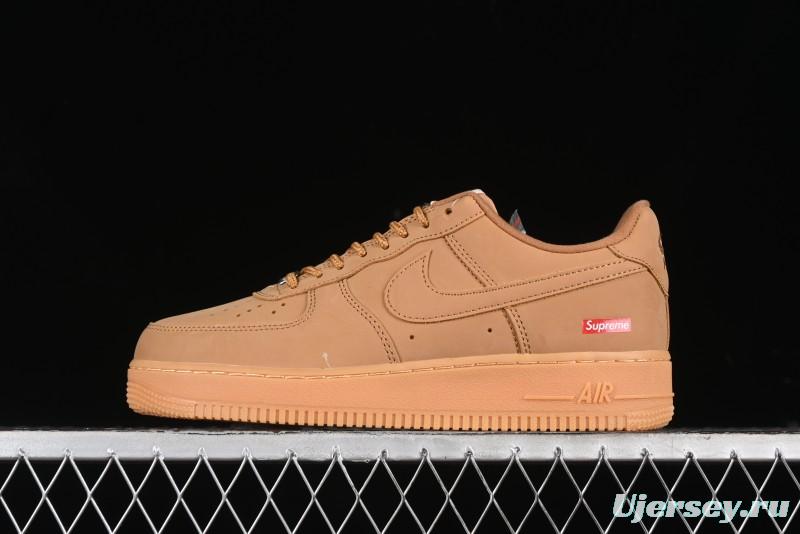Nike Supreme x Air Force 1 Low Casual Sneakers in Wheat Suede with Full-Length Air Cushion - DN1555-200