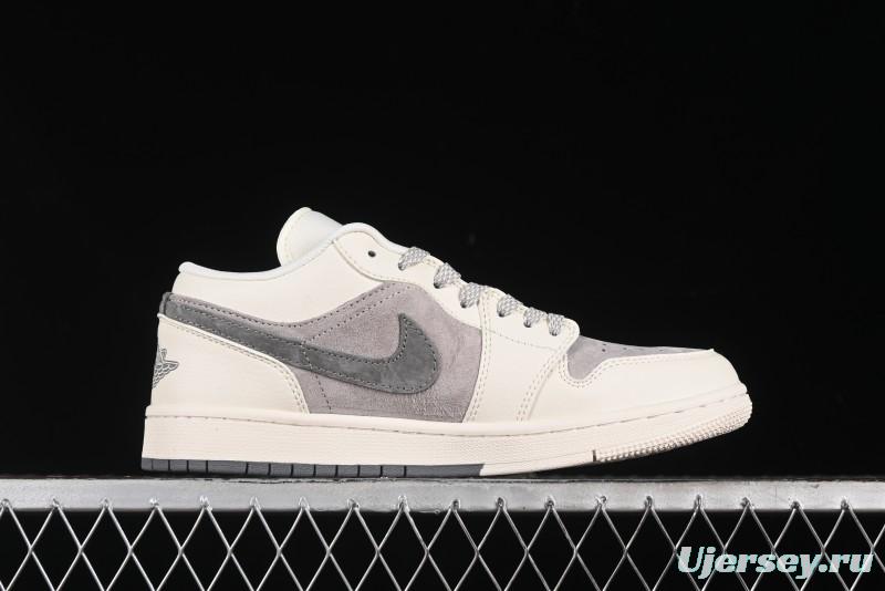 Nike Air Jordan 1 Low Supreme Collaboration - Dual-Tone Beige/Grey Retro Basketball Shoes - SJ9950-030