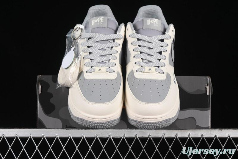 Nike Air Force 1 '07 Low Bape Collaboration - Off White Grey Low Top Casual Sneakers - BB6566-207