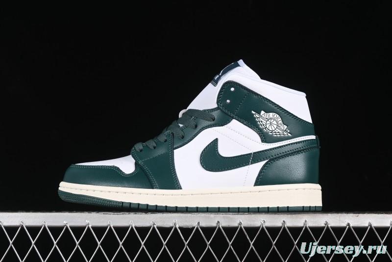 Nike Air Jordan 1 Mid Basketball Shoes in White/Oxidized Green - BQ6472-133