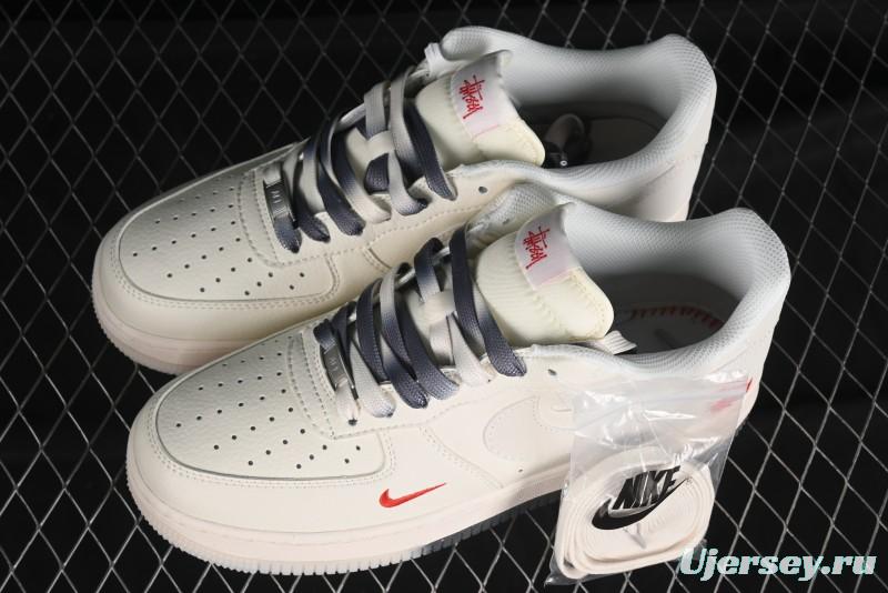 Nike Air Force 1 '07 Low Stussy Collaboration - White Grey Two-Tone Low-Top Casual Sneakers - XZ6188-015