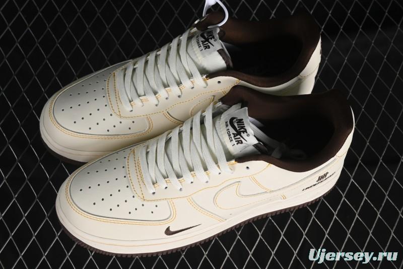 Nike Air Force 1 '07 Low UN Collaboration Casual Sneakers in Off-White with Yellow Stitch - KK3333-002