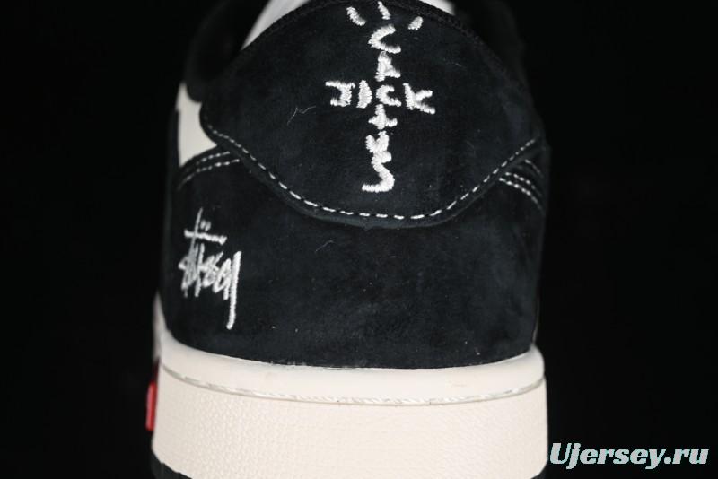 Nike Travis Scott x Fragment Design x Air Jordan 1 Low OG SP AJ1 Supreme Stussy Collaboration - Red Tab Black Warrior Low Top Casual Sneakers - SJ2068-124