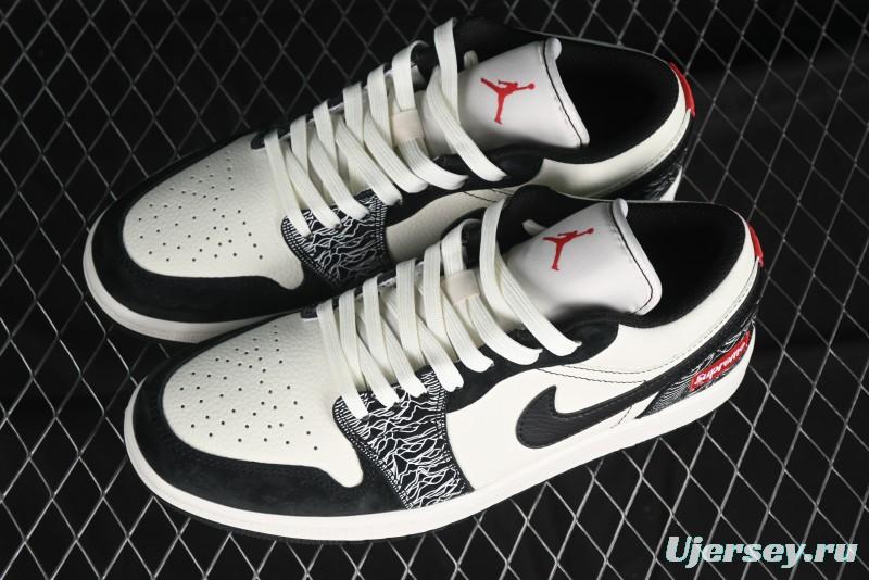 Nike Air Jordan 1 Low Supreme Collaboration - Black White Embossed Custom Retro Basketball Shoes DC2024-032