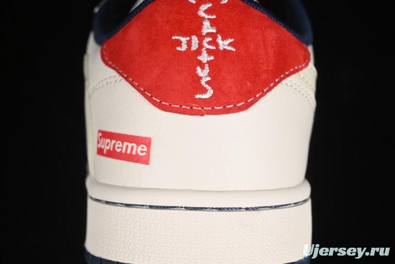 Nike Travis Scott x Fragment Design x Air Jordan 1 Low OG SP AJ1 Supreme Collaboration - Deep Blue Red Culture Casual Sneakers - XY2688-122