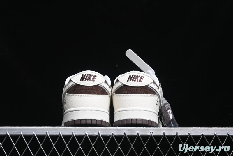 Nike SB Dunk Low Stussy Collaboration - Dark Brown White Swoosh Anniversary Custom Low-Top Casual Sneakers - KK1333-012