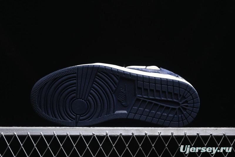 Nike Travis Scott x Fragment Design x Air Jordan 1 Low OG SP AJ1 Bape Collaboration - Klein Blue Lace-Up Low-Top Casual Sneakers - XS3186-201