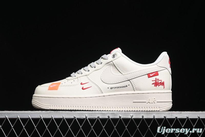 Nike Air Force 1 '07 Low Stussy Collaboration - Double Swoosh Red Tag Low-Top Casual Sneakers - SJ6698-013