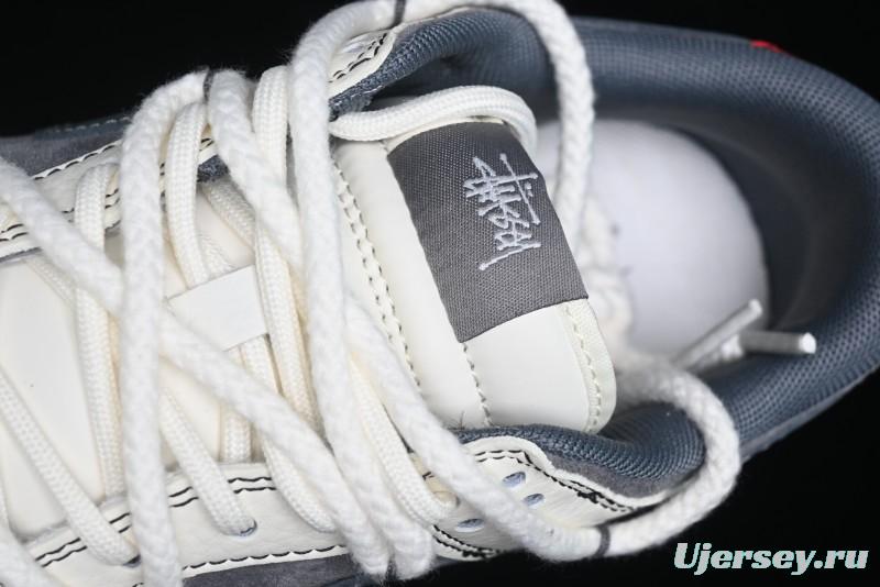 Nike SB Dunk Low Stussy Collaboration - Lace-Up Grey White Grey Check Anniversary High-End Custom Low-Top Casual Skate Shoes - YX5066-207
