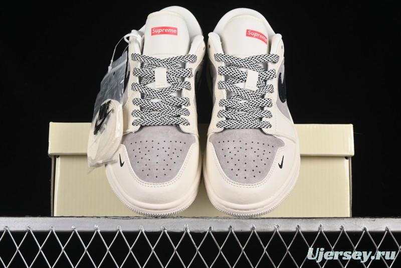 Nike Air Jordan 1 Low Supreme Collaboration - Dual-Tone Black Swoosh Custom Retro Basketball Shoes - SJ9950-043