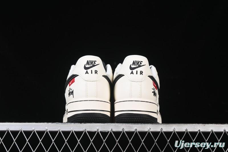 Nike Air Force 1 '07 Low Stussy Collaboration - Black Woven Label Low-Top Casual Sneakers - SJ6698-011